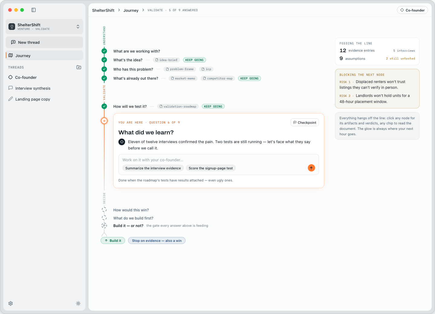 Motriz venture journey showing stages and evidence