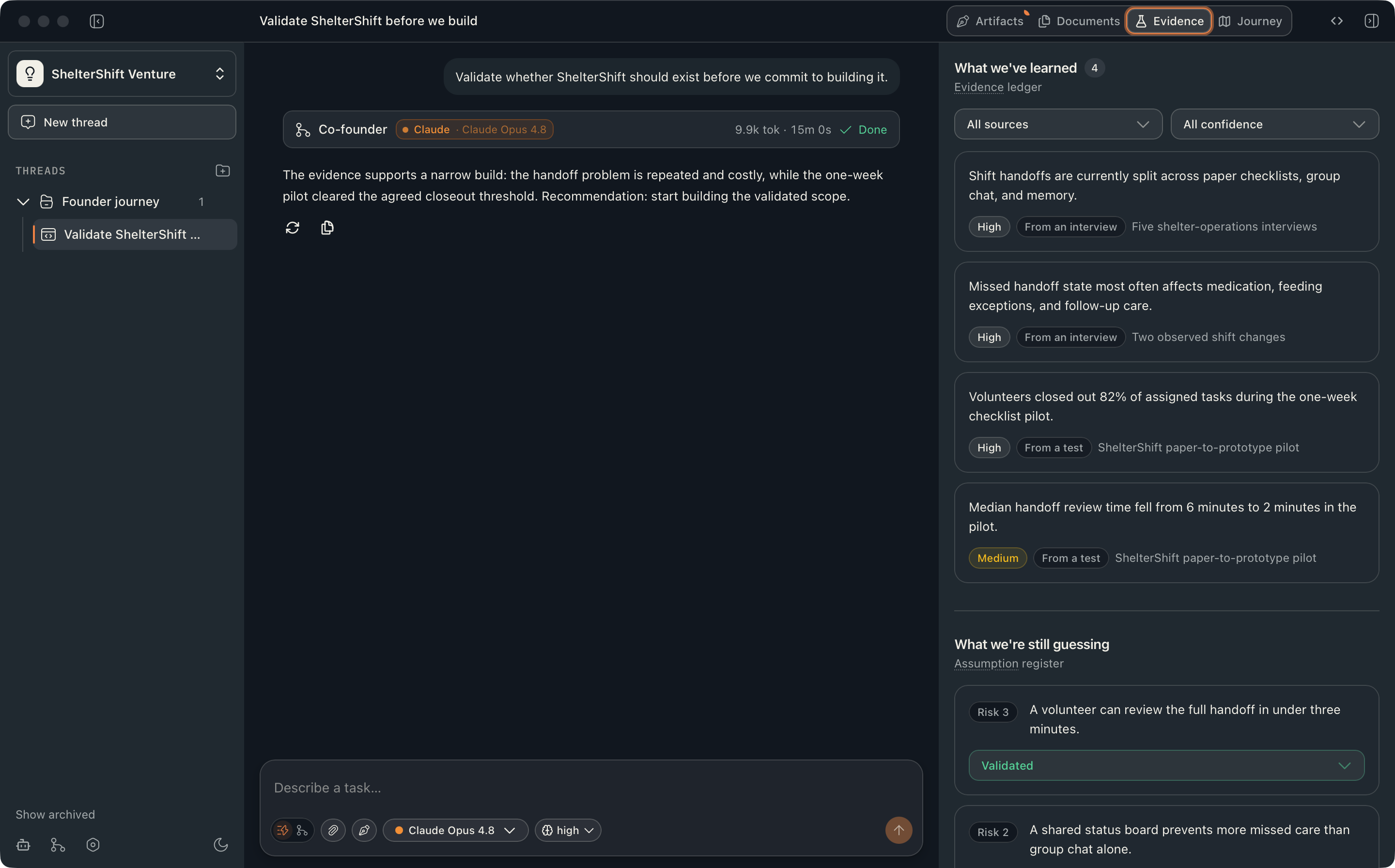 Motriz venture evidence workspace